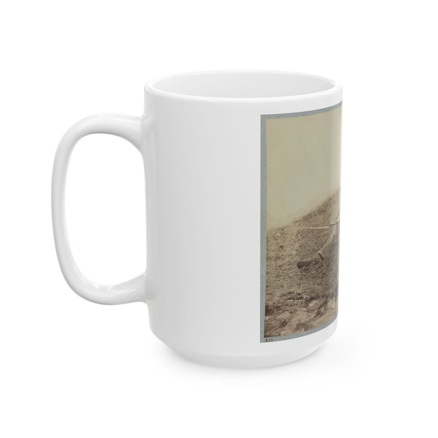 Battlefield Of Gettysburg.  Body Of A Soldier In  The Wheat Field,  Evidently Killed By The Explosion Of A Shell (U.S. Civil War) White Coffee Mug