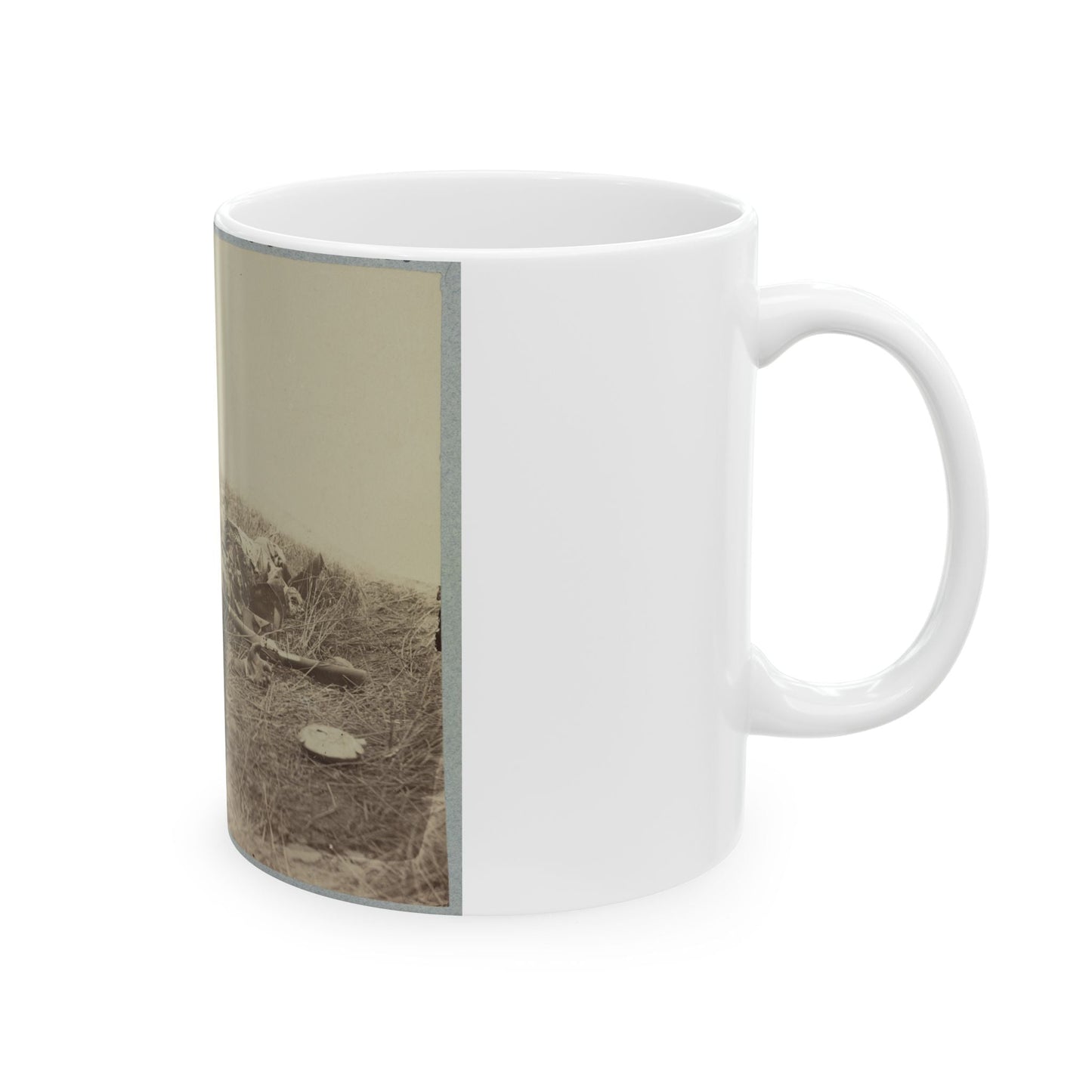 Battlefield Of Gettysburg.  Body Of A Soldier In  The Wheat Field,  Evidently Killed By The Explosion Of A Shell (U.S. Civil War) White Coffee Mug