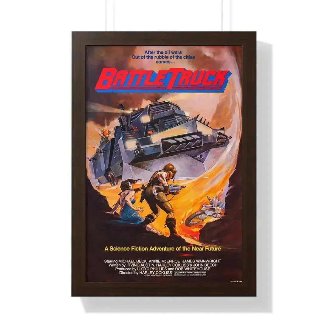 BATTLETRUCK (WARLORDS OF THE 21ST CENTURY) 1982 - Framed Movie Poster 16″ x 24″ Walnut - The Sticker Space