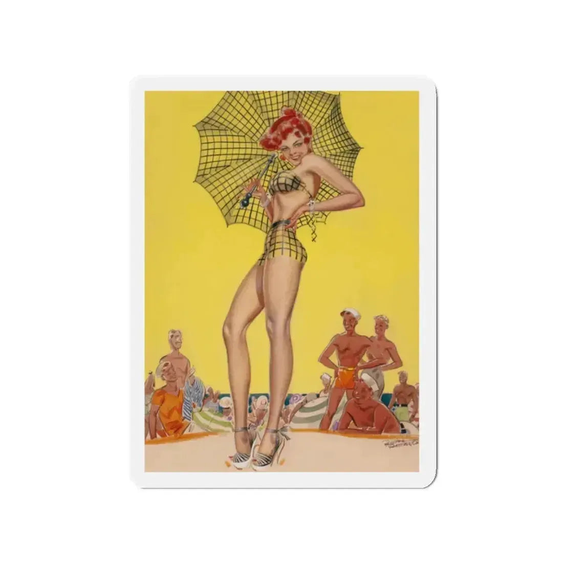 Beach Babe (Magazine Illustration) Refrigerator Magnet 2" x 2" Die-Cut 1 pc - The Sticker Space
