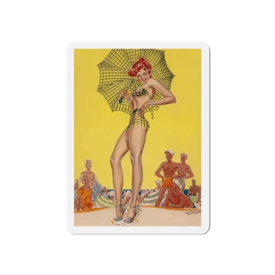 Beach Babe (Magazine Illustration) Refrigerator Magnet 3" x 3" Die-Cut 1 pc - The Sticker Space