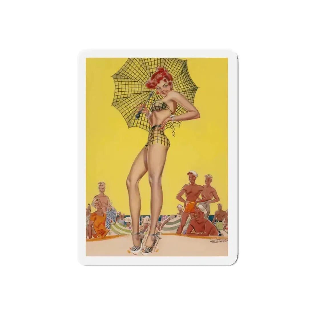Beach Babe (Magazine Illustration) Refrigerator Magnet 4" x 4" Die-Cut 1 pc - The Sticker Space