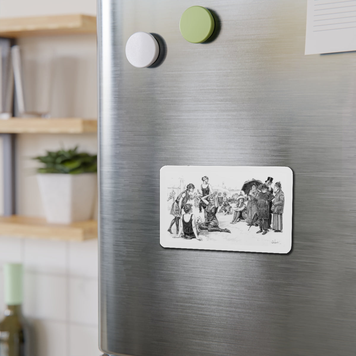 Beach Scene (Magazine Illustration) Refrigerator Magnet-The Sticker Space