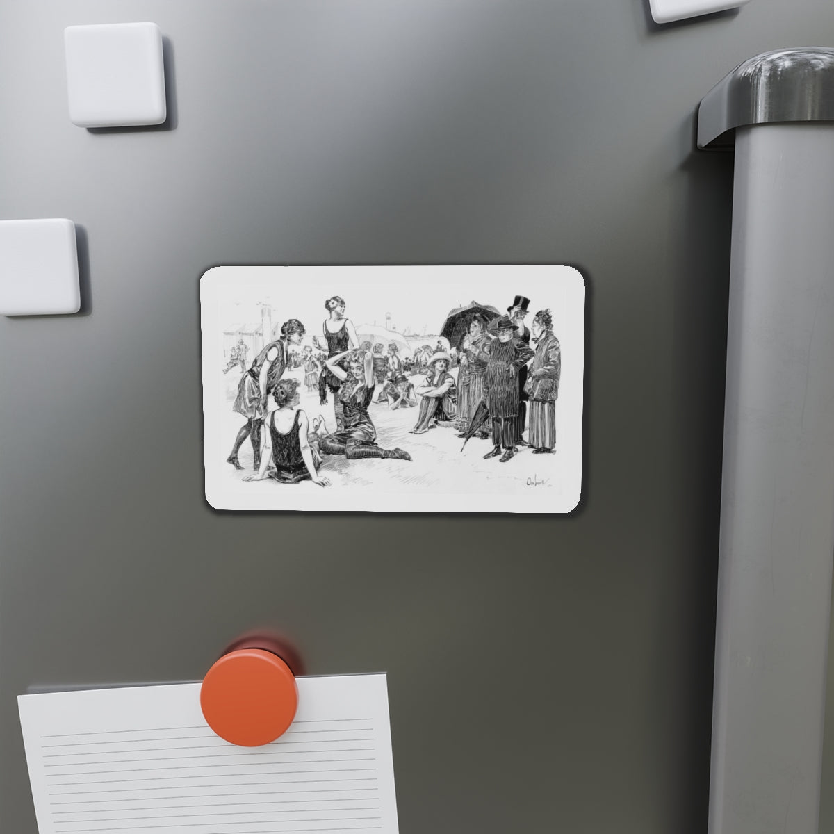 Beach Scene (Magazine Illustration) Refrigerator Magnet-The Sticker Space