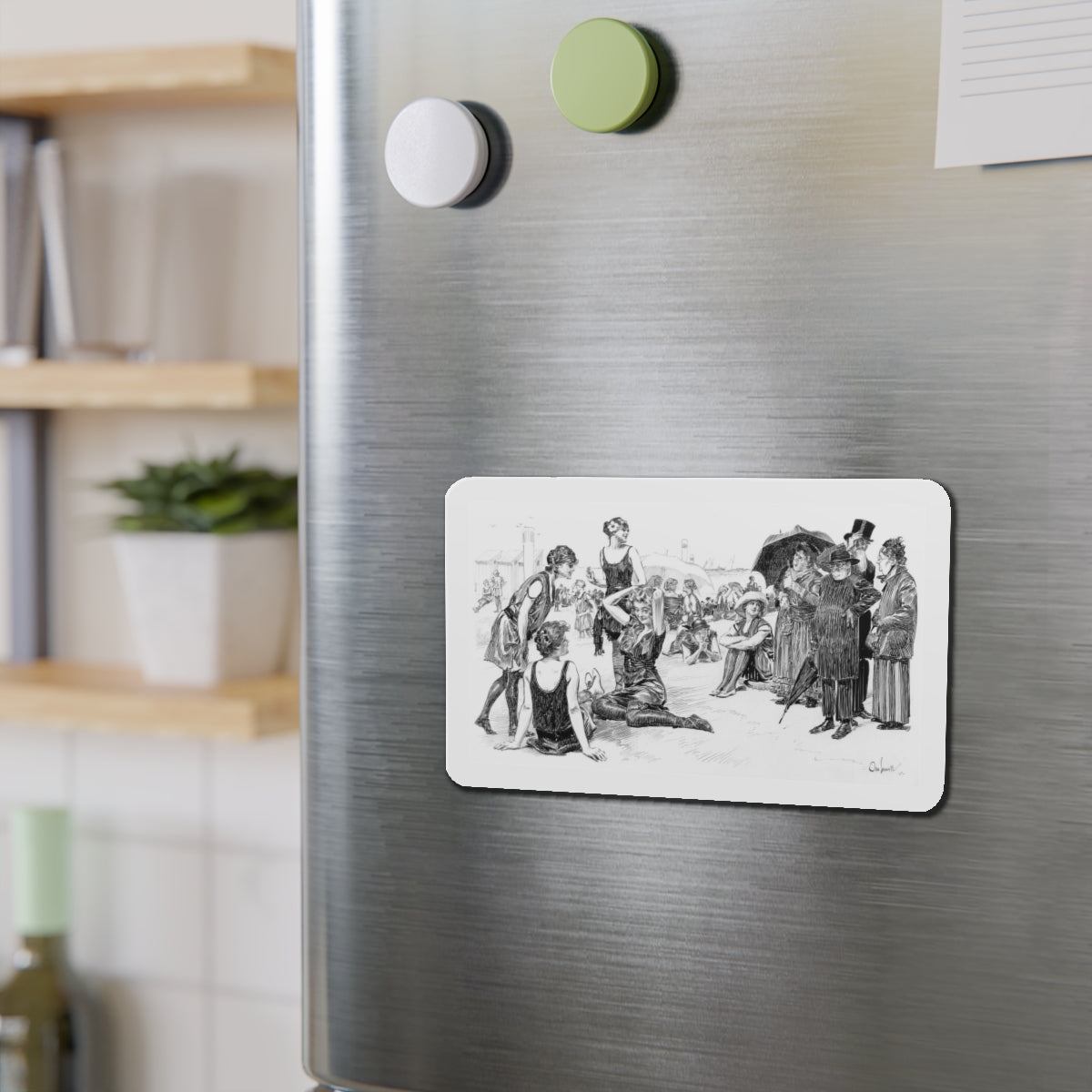 Beach Scene (Magazine Illustration) Refrigerator Magnet-The Sticker Space