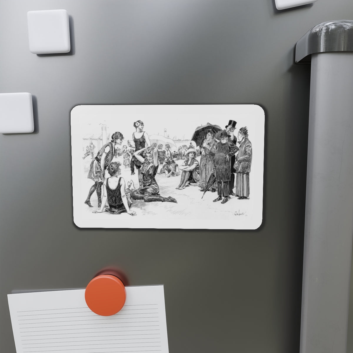 Beach Scene (Magazine Illustration) Refrigerator Magnet-The Sticker Space