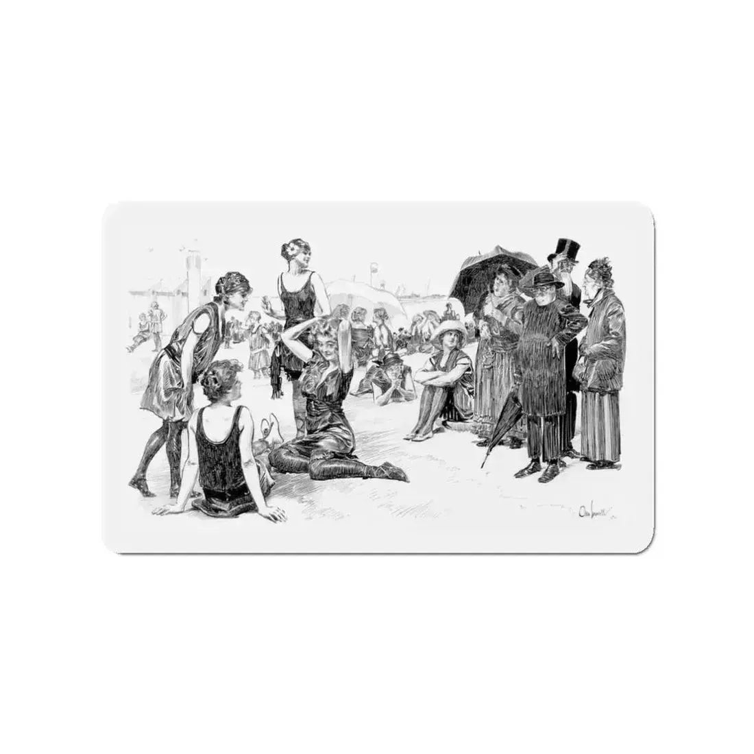 Beach Scene (Magazine Illustration) Refrigerator Magnet 3 Inch Die-Cut - The Sticker Space