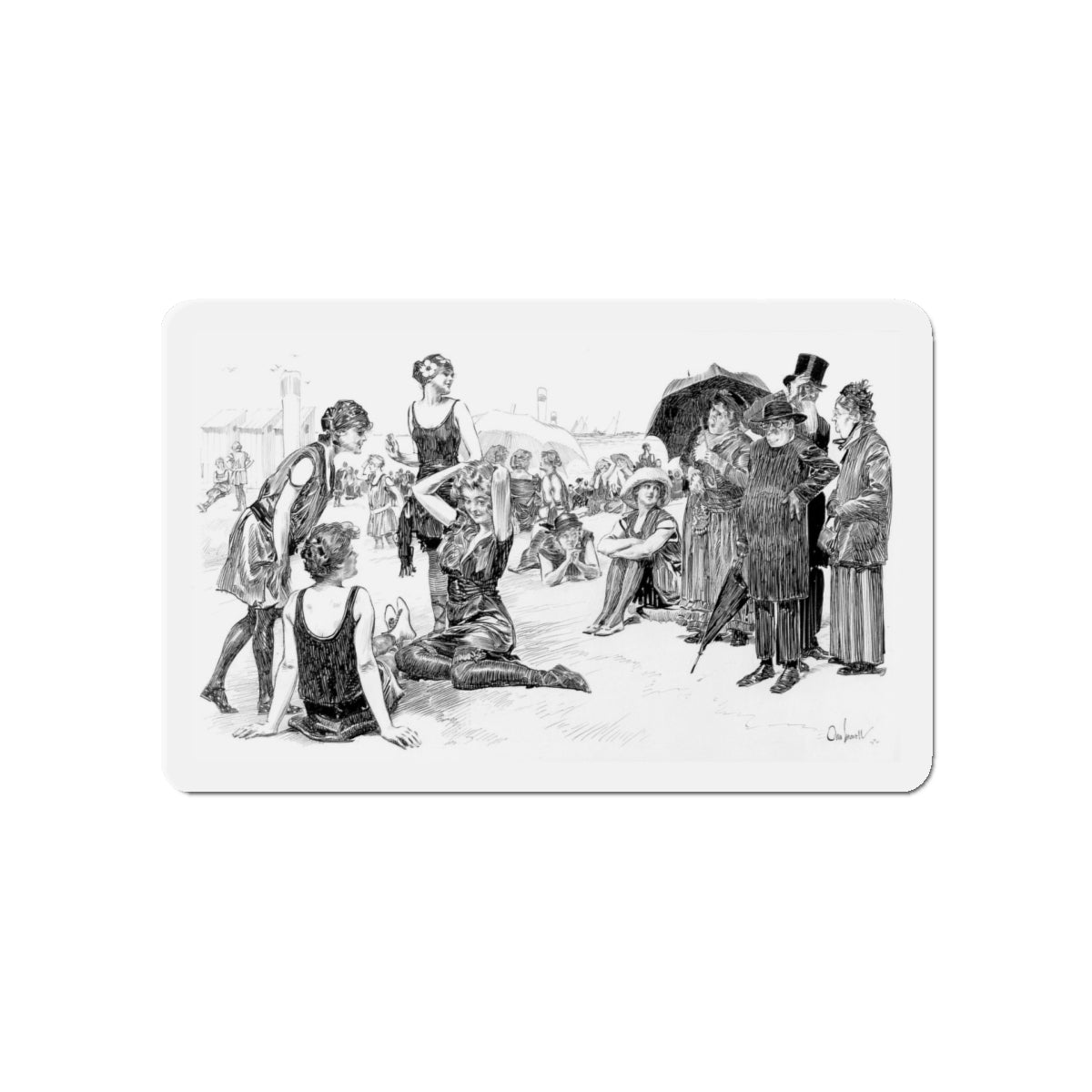 Beach Scene (Magazine Illustration) Refrigerator Magnet-5" x 5"-The Sticker Space