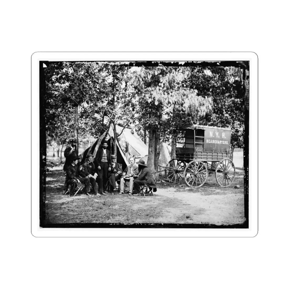 Bealeton, Va. Group at Tent and Wagon of the New York Herald (U.S. Civil War) STICKER Vinyl Kiss-Cut Decal 4 Inch White - The Sticker Space
