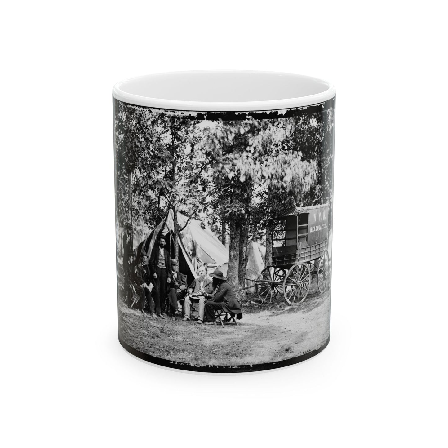 Bealeton, Va. Group At Tent And Wagon Of The New York Herald (U.S. Civil War) White Coffee Mug