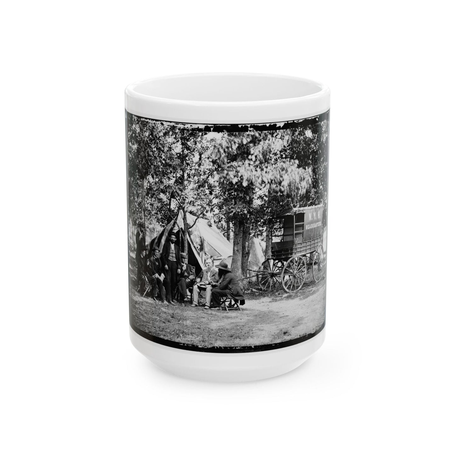 Bealeton, Va. Group At Tent And Wagon Of The New York Herald (U.S. Civil War) White Coffee Mug