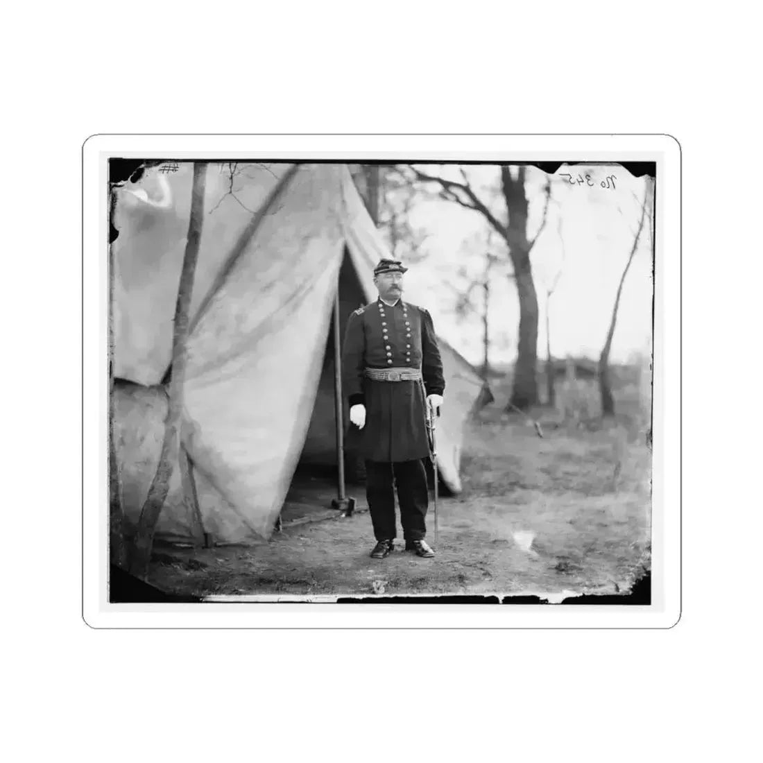 Bealeton, Virginia. Gen. William H. French Standing in Front of Tent (U.S. Civil War) STICKER Vinyl Kiss-Cut Decal 6 Inch White - The Sticker Space