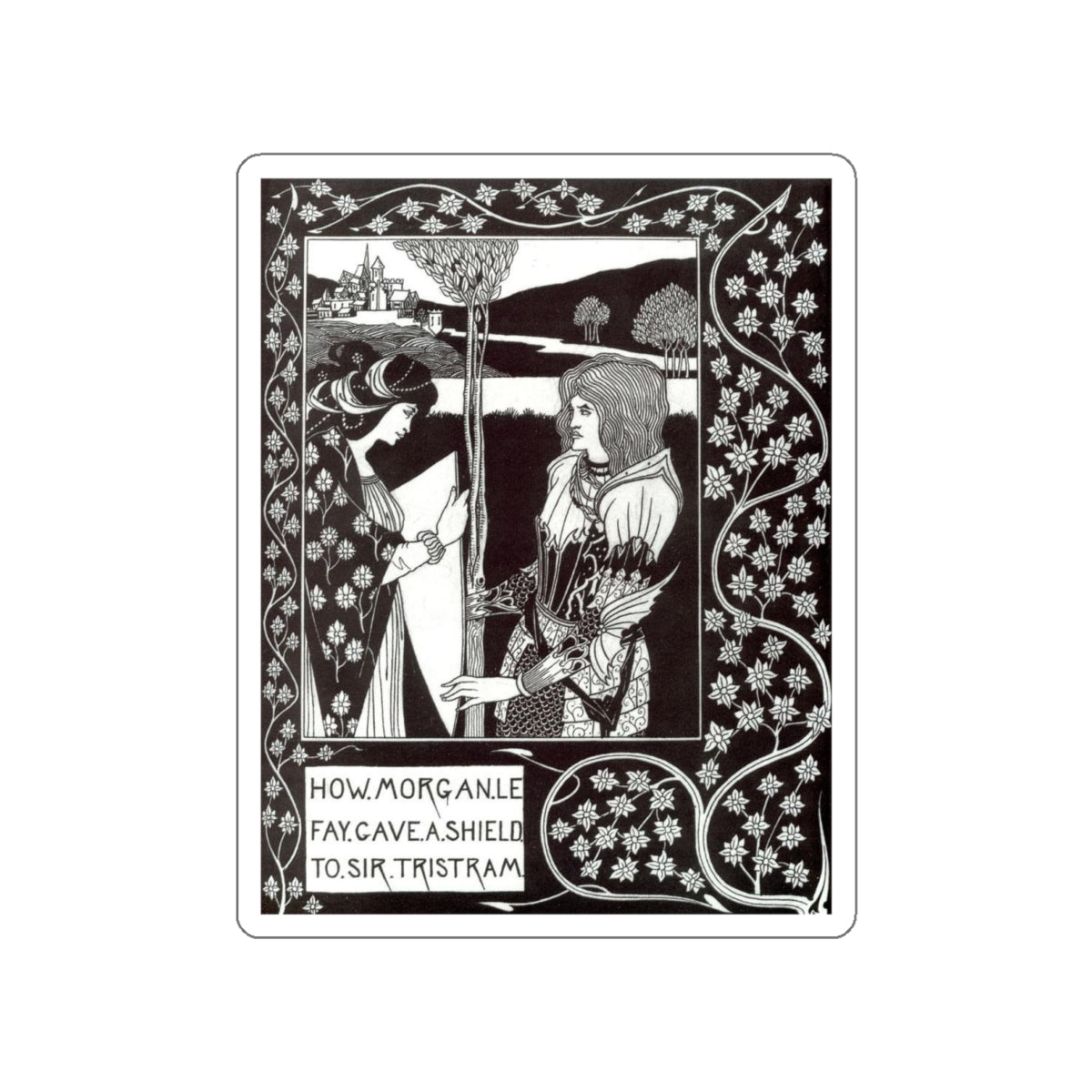 BEARDSLEY, Aubrey - How Morgan Le Fay Gave a Shield to Sir Tristram (Artwork) STICKER Vinyl Die-Cut Decal-White-The Sticker Space