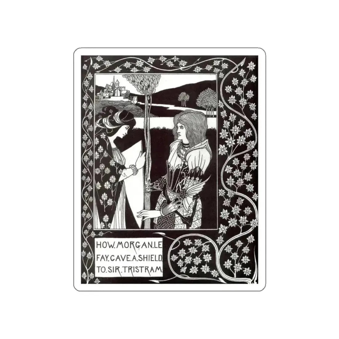 BEARDSLEY, Aubrey - How Morgan Le Fay Gave a Shield to Sir Tristram (Artwork) STICKER Vinyl Die-Cut Decal White Die-Cut 5 Inch - The Sticker Space