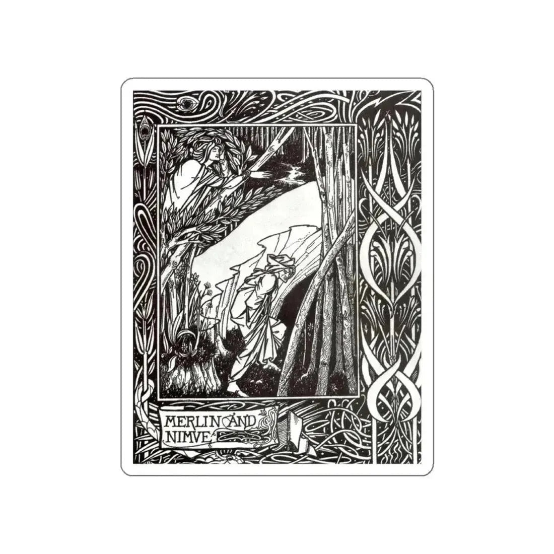 BEARDSLEY, Aubrey - Merlin and Nimue (Artwork) STICKER Vinyl Die-Cut Decal White Die-Cut 6 Inch - The Sticker Space