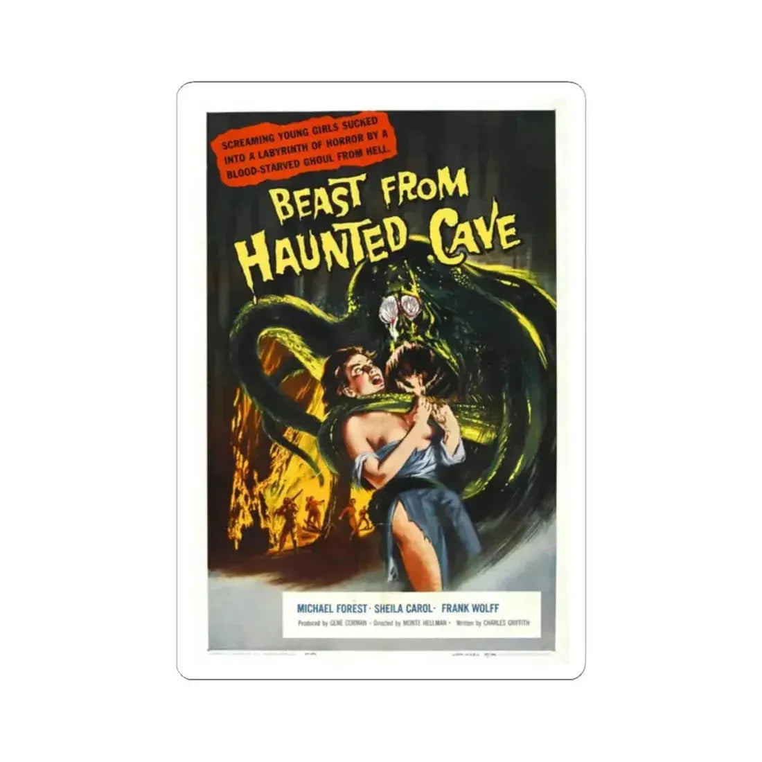 BEAST FROM HAUNTED CAVE 1959 Movie Poster - STICKER Vinyl Kiss-Cut Decal 2 Inch White - The Sticker Space