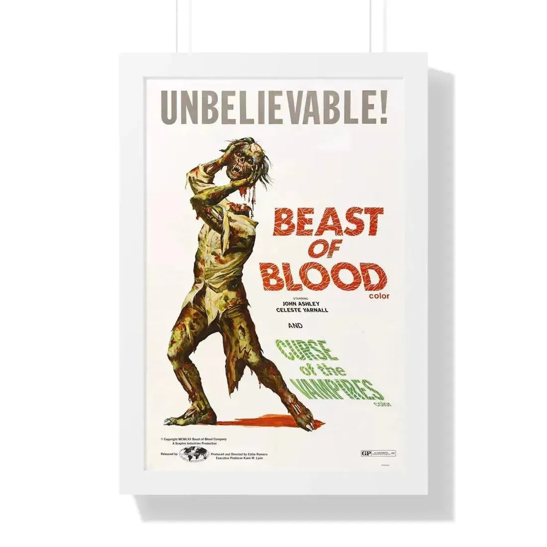 BEAST OF BLOOD & CURSE OF THE VAMPIRES 1970 - Framed Movie Poster 16″ x 24″ White - The Sticker Space