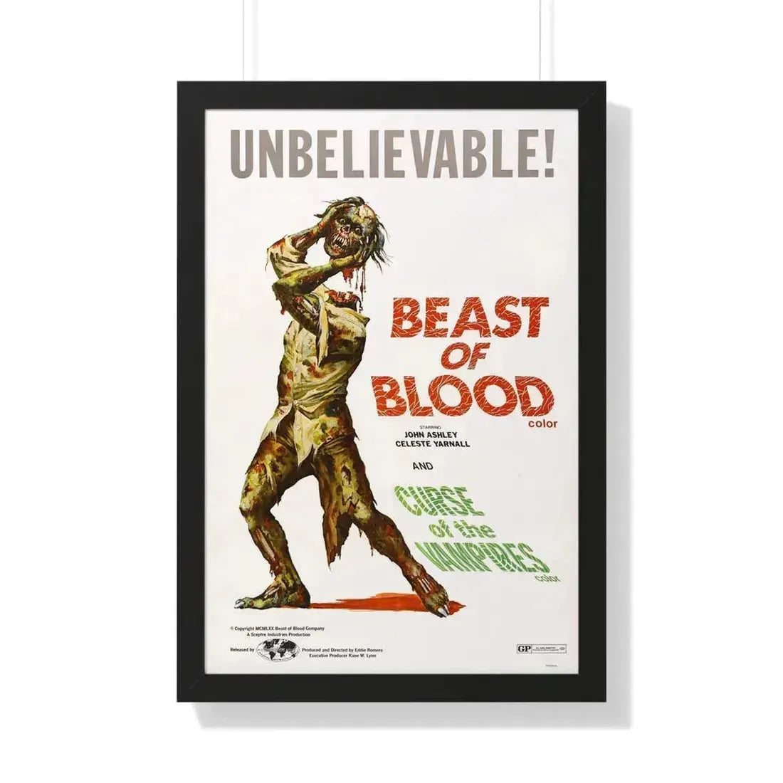 BEAST OF BLOOD & CURSE OF THE VAMPIRES 1970 - Framed Movie Poster 20" x 30" Black - The Sticker Space