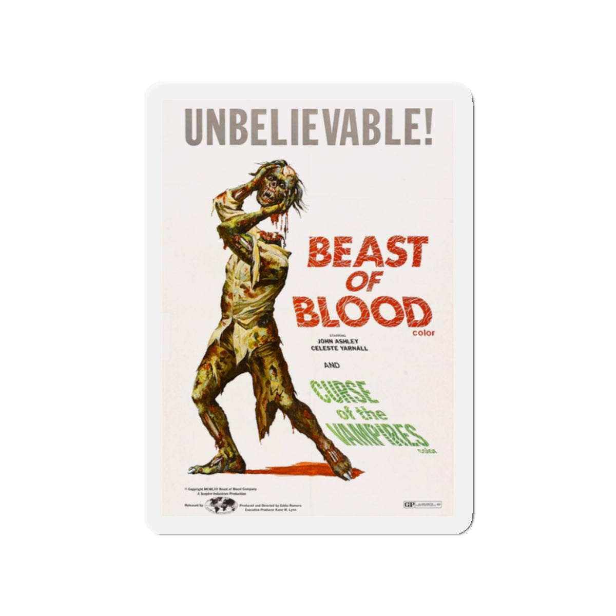 BEAST OF BLOOD & CURSE OF THE VAMPIRES 1970 Movie Poster - Die-Cut Magnet-2" x 2"-The Sticker Space