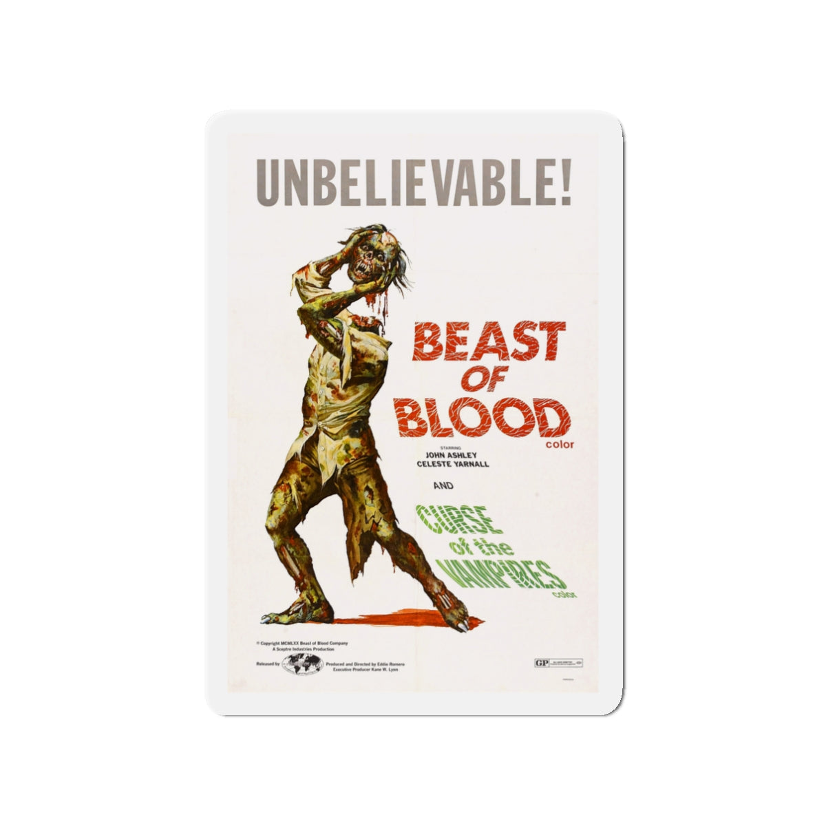 BEAST OF BLOOD & CURSE OF THE VAMPIRES 1970 Movie Poster - Die-Cut Magnet-3" x 3"-The Sticker Space