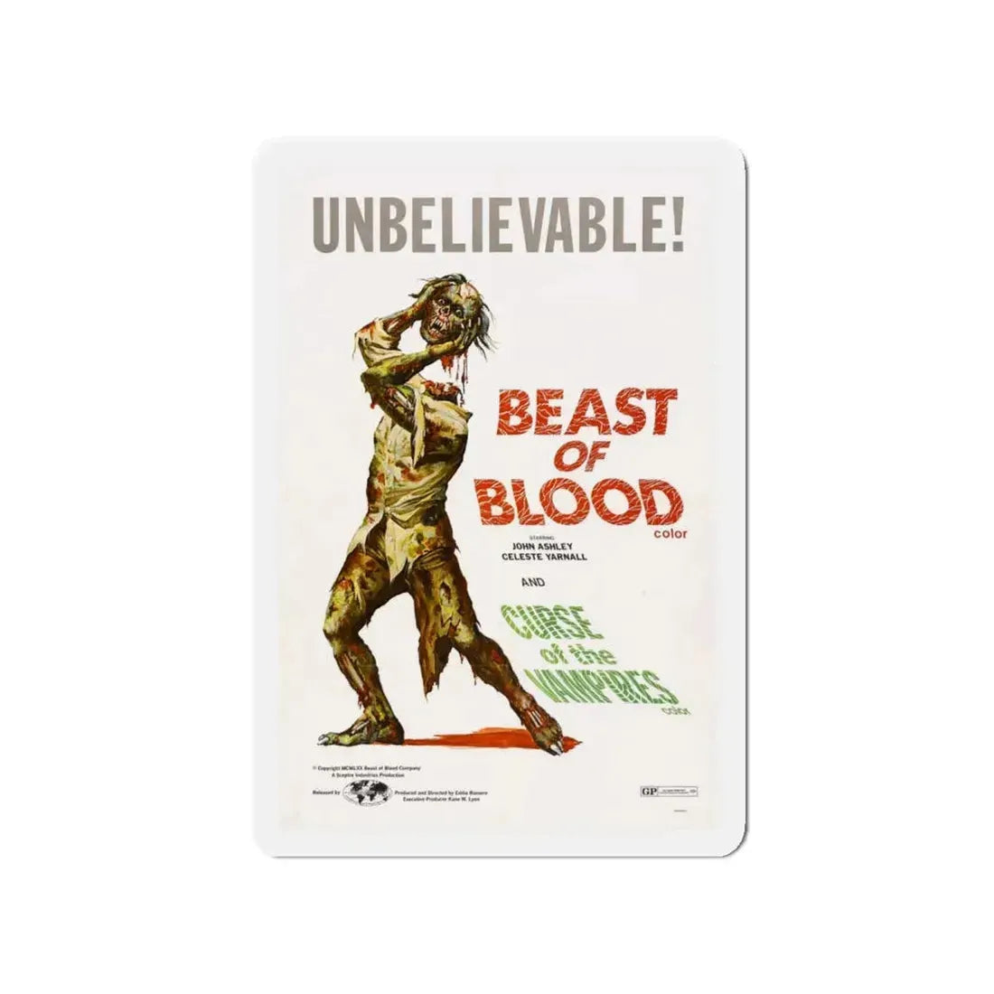 BEAST OF BLOOD & CURSE OF THE VAMPIRES 1970 Movie Poster - Refrigerator Magnet 4 Inch - The Sticker Space