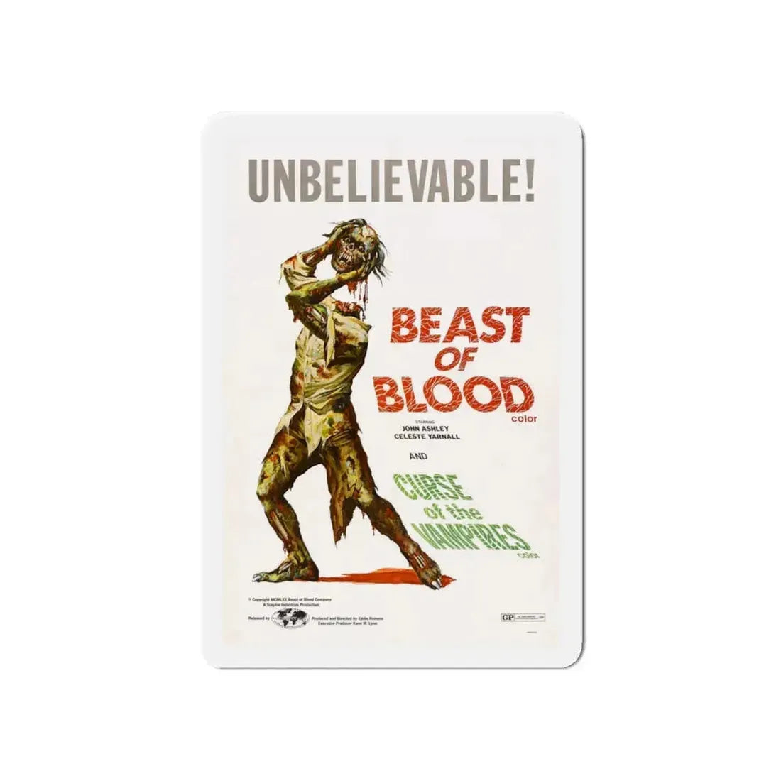BEAST OF BLOOD & CURSE OF THE VAMPIRES 1970 Movie Poster - Refrigerator Magnet 5 Inch - The Sticker Space