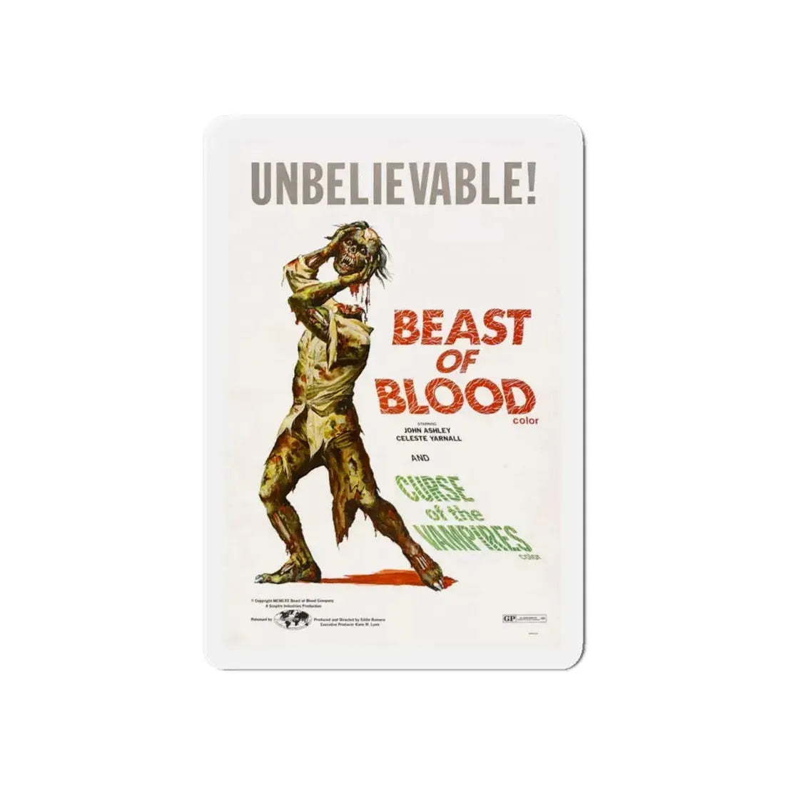BEAST OF BLOOD & CURSE OF THE VAMPIRES 1970 Movie Poster - Refrigerator Magnet 6 Inch - The Sticker Space