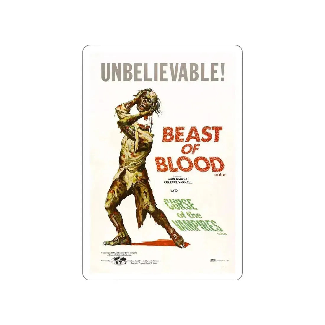 BEAST OF BLOOD & CURSE OF THE VAMPIRES 1970 Movie Poster STICKER Vinyl Die-Cut Decal - The Sticker Space