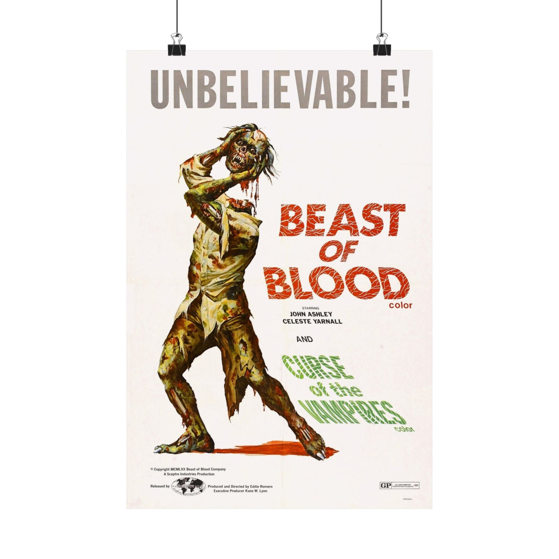 BEAST OF BLOOD & CURSE OF THE VAMPIRES 1970 - Paper Movie Poster-12″ x 18″-The Sticker Space