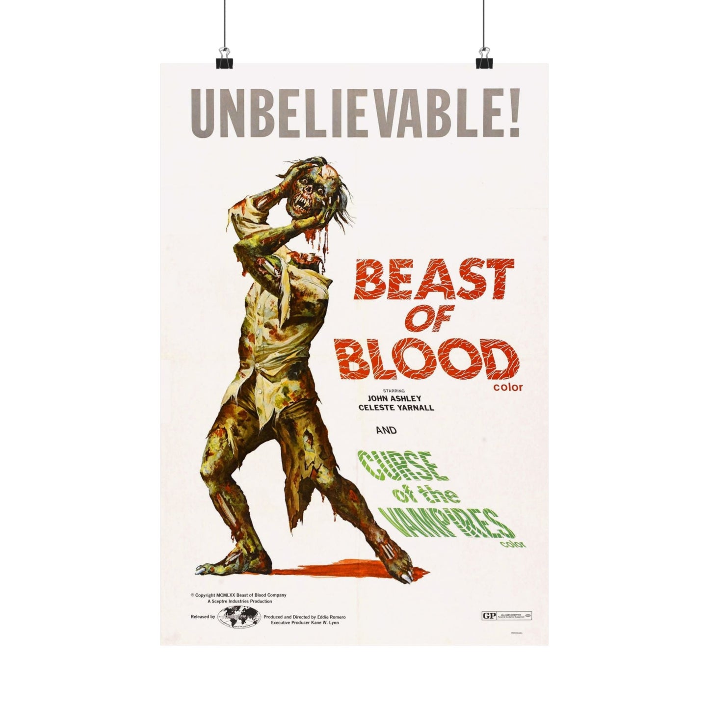 BEAST OF BLOOD & CURSE OF THE VAMPIRES 1970 - Paper Movie Poster-16″ x 24″-The Sticker Space