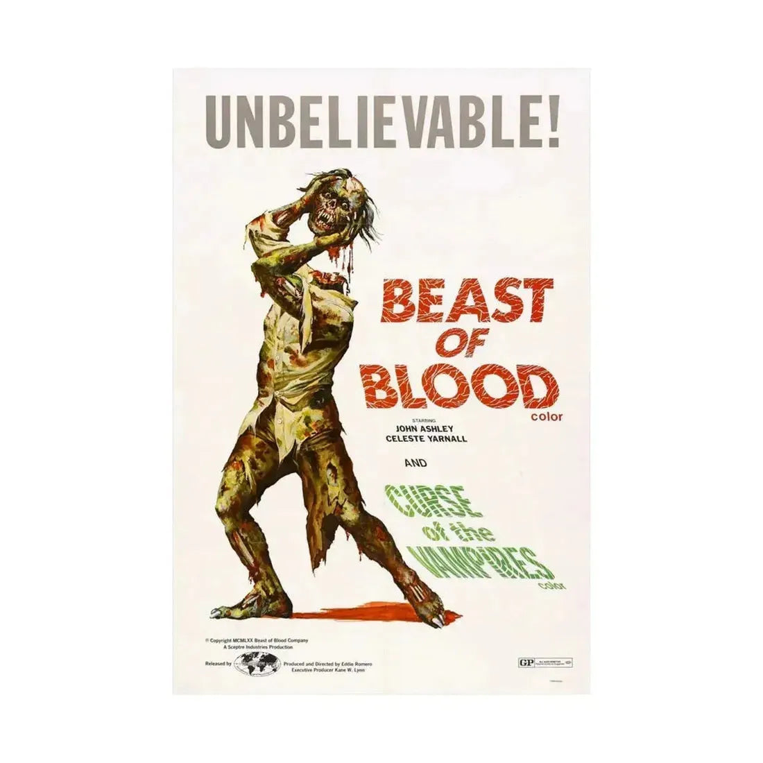 BEAST OF BLOOD & CURSE OF THE VAMPIRES 1970 - Paper Movie Poster - The Sticker Space