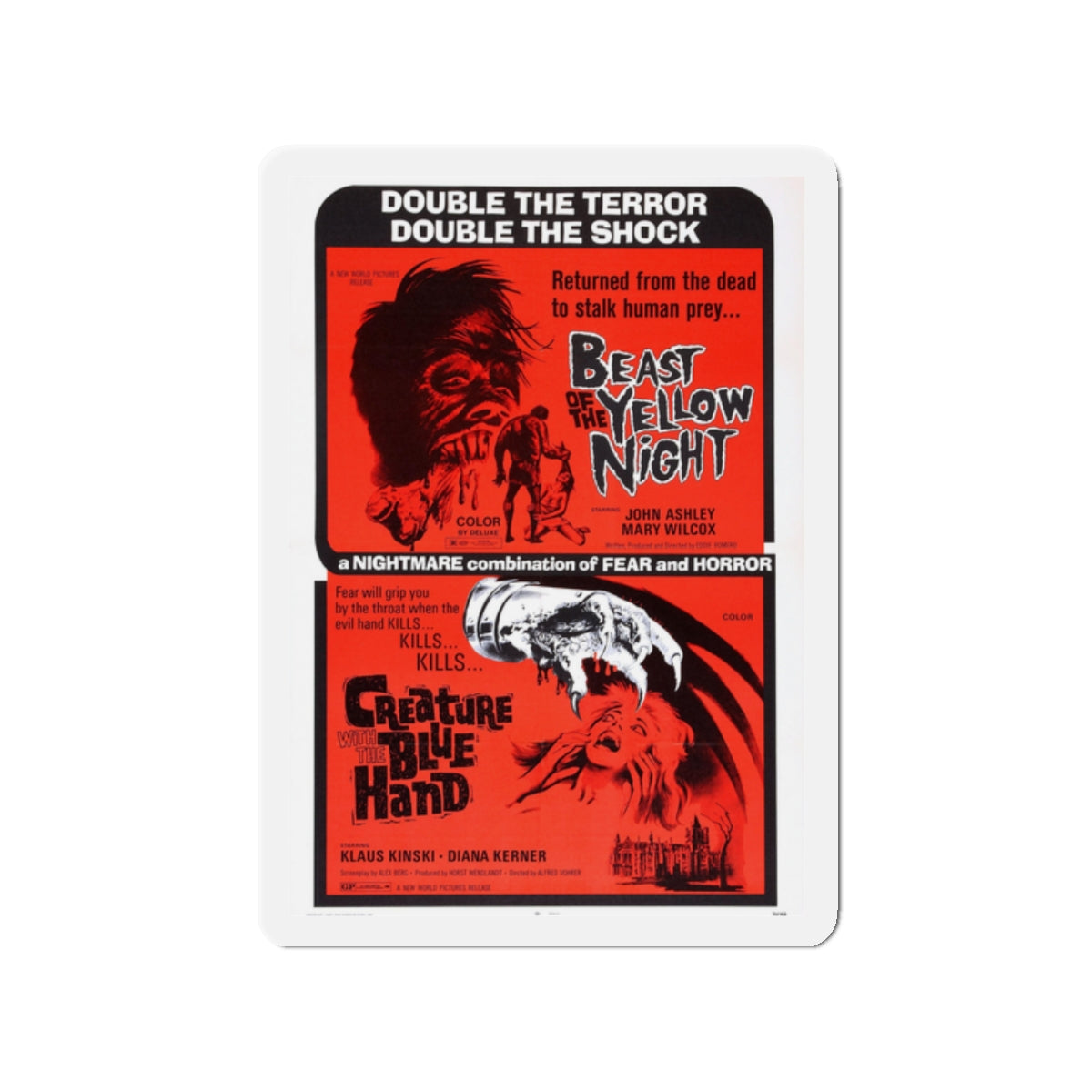 BEAST OF THE YELLOW NIGHT & CREATURE WITH THE BLUE HAND 1971 Movie Poster - Die-Cut Magnet-2" x 2"-The Sticker Space