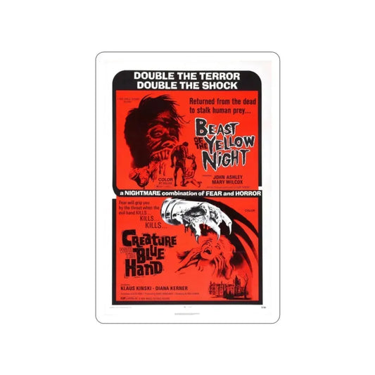 BEAST OF THE YELLOW NIGHT & CREATURE WITH THE BLUE HAND 1971 Movie Poster STICKER Vinyl Die-Cut Decal 2 Inch - The Sticker Space