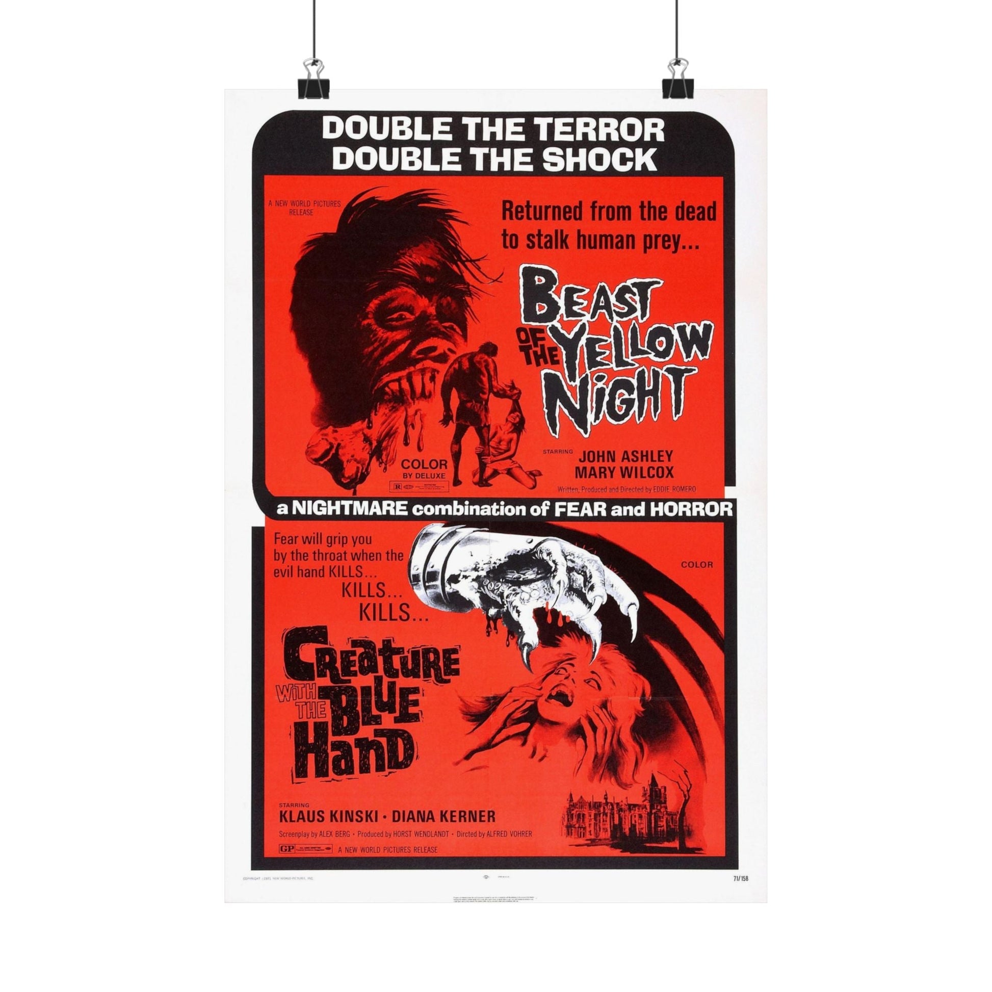 BEAST OF THE YELLOW NIGHT & CREATURE WITH THE BLUE HAND 1971 - Paper Movie Poster-12″ x 18″-The Sticker Space