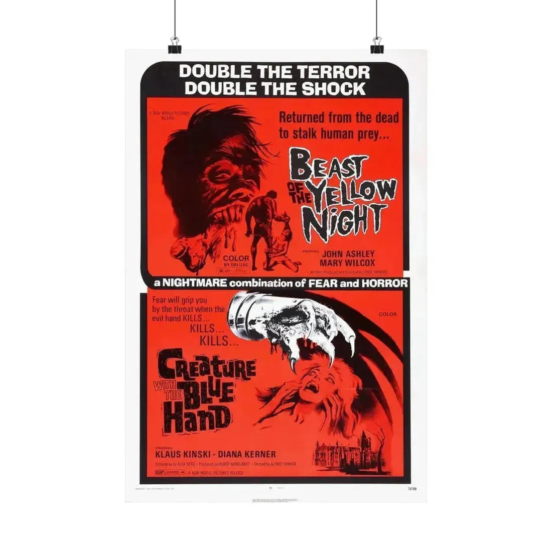 BEAST OF THE YELLOW NIGHT & CREATURE WITH THE BLUE HAND 1971 - Paper Movie Poster 16″ x 24″ Matte - The Sticker Space