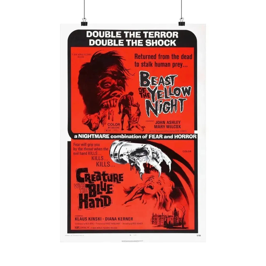 BEAST OF THE YELLOW NIGHT & CREATURE WITH THE BLUE HAND 1971 - Paper Movie Poster - The Sticker Space