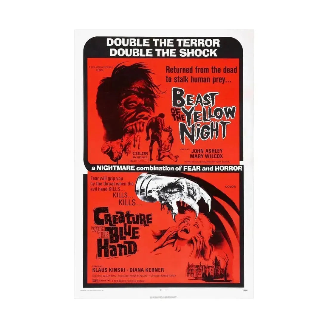 BEAST OF THE YELLOW NIGHT & CREATURE WITH THE BLUE HAND 1971 - Paper Movie Poster - The Sticker Space