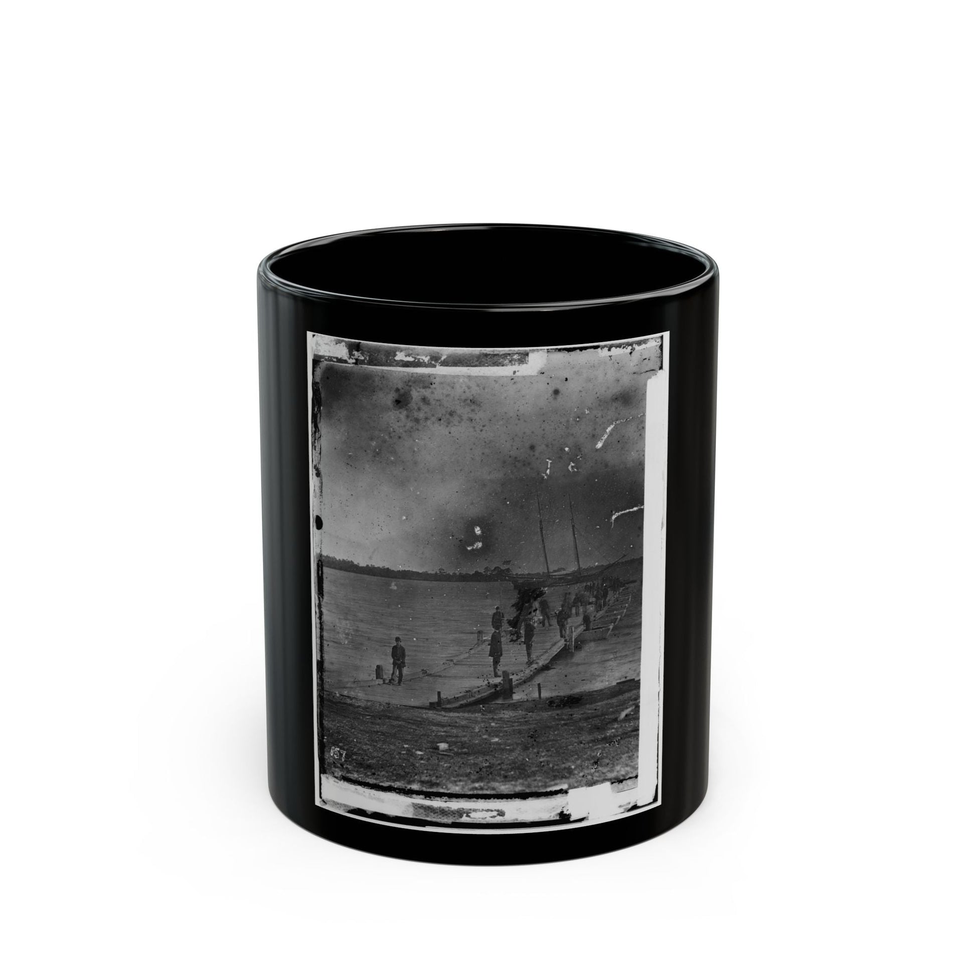 Beaufort, South Carolina. Erecting Pontoon Bridge Across Port Royal River (U.S. Civil War) Black Coffee Mug-11oz-The Sticker Space