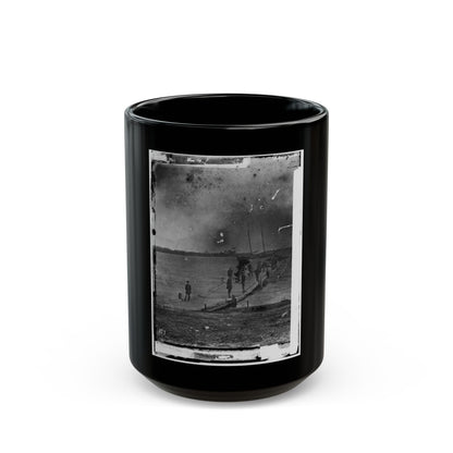 Beaufort, South Carolina. Erecting Pontoon Bridge Across Port Royal River (U.S. Civil War) Black Coffee Mug-15oz-The Sticker Space