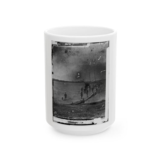 Beaufort, South Carolina. Erecting Pontoon Bridge Across Port Royal River (U.S. Civil War) White Coffee Mug