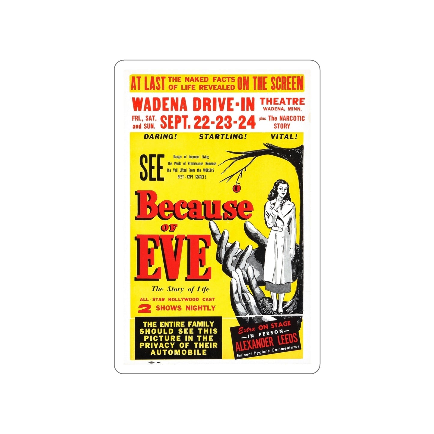 BECAUSE OF EVE 1948 Movie Poster STICKER Vinyl Die-Cut Decal-6 Inch-The Sticker Space