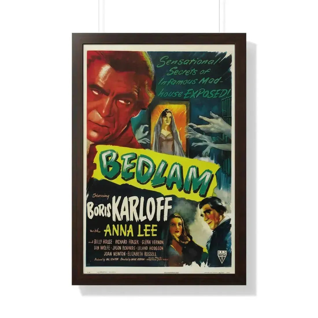 BEDLAM 1946 - Framed Movie Poster 20" x 30" Walnut - The Sticker Space