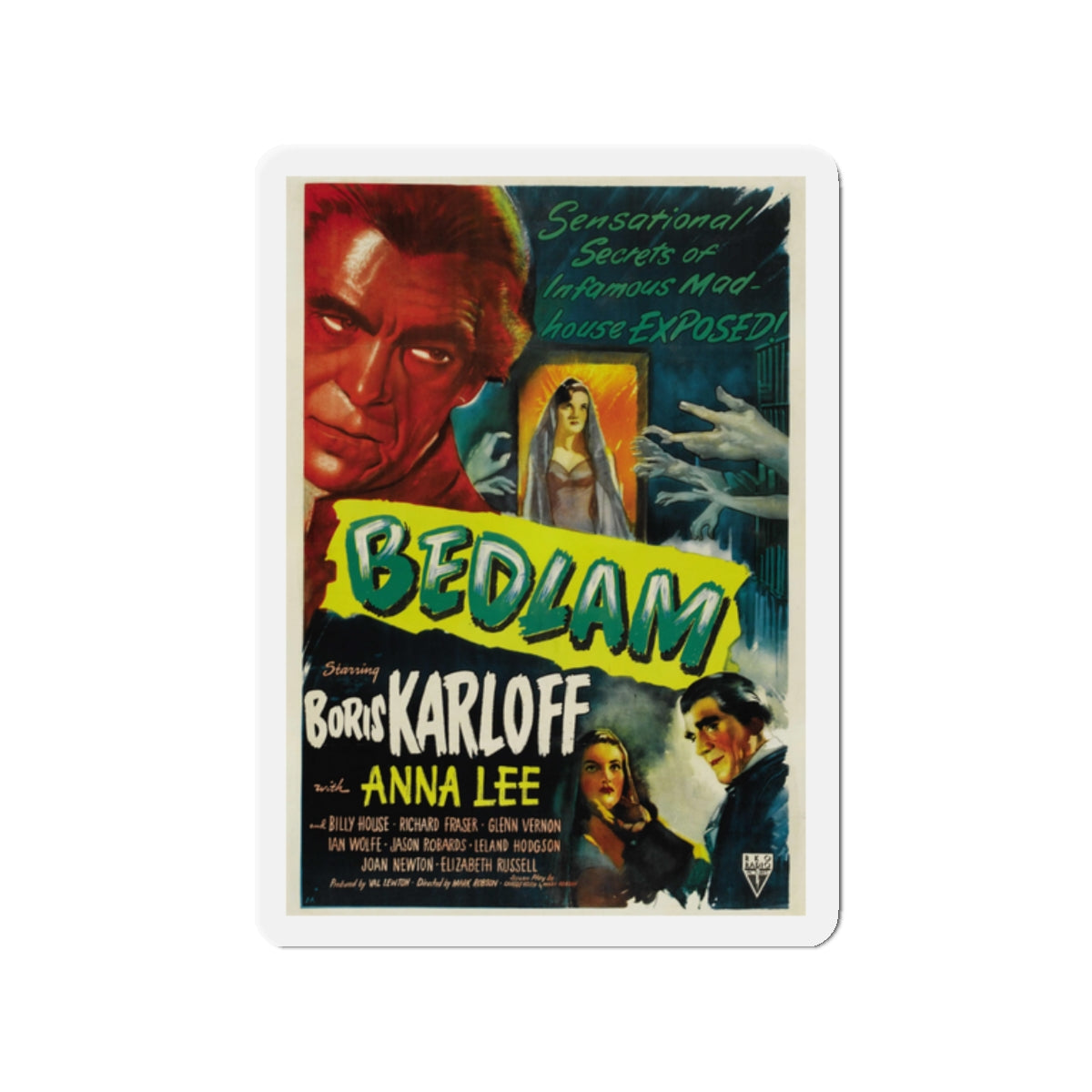 BEDLAM 1946 Movie Poster - Die-Cut Magnet-2" x 2"-The Sticker Space