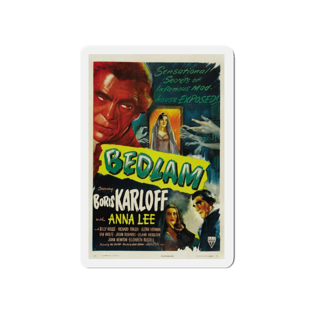 BEDLAM 1946 Movie Poster - Die-Cut Magnet-5" x 5"-The Sticker Space