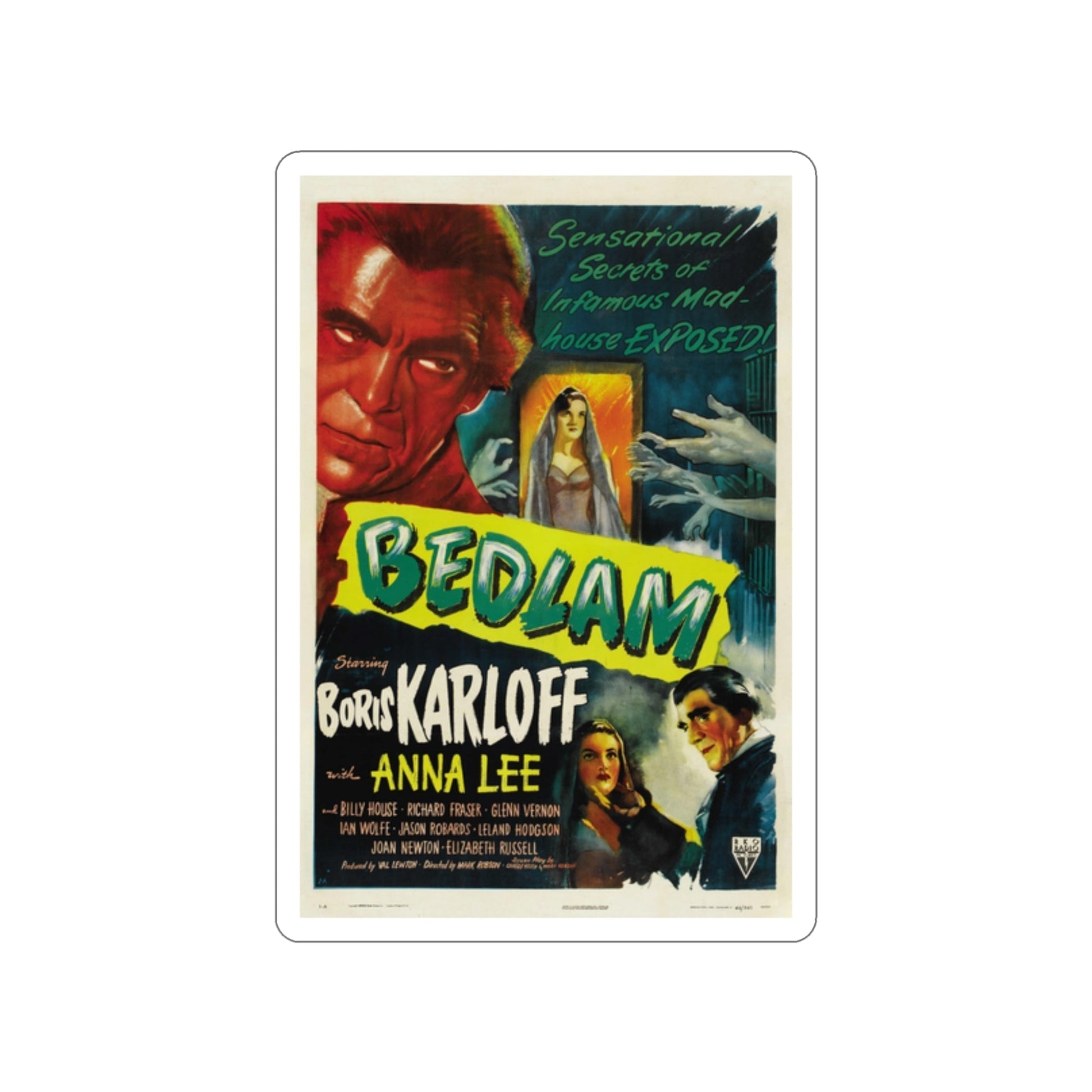 BEDLAM 1946 Movie Poster STICKER Vinyl Die-Cut Decal-2 Inch-The Sticker Space