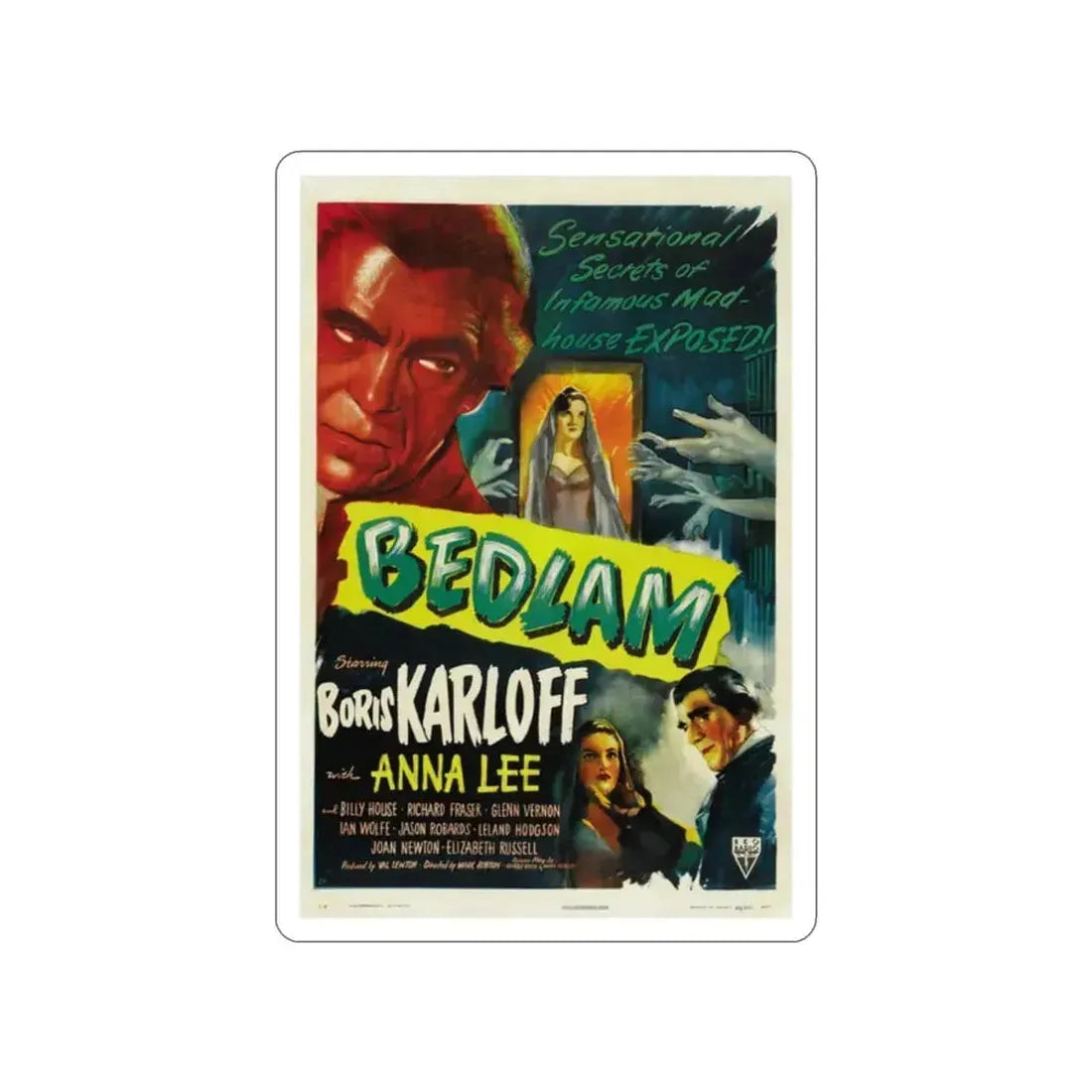BEDLAM 1946 Movie Poster STICKER Vinyl Die-Cut Decal 2 Inch - The Sticker Space