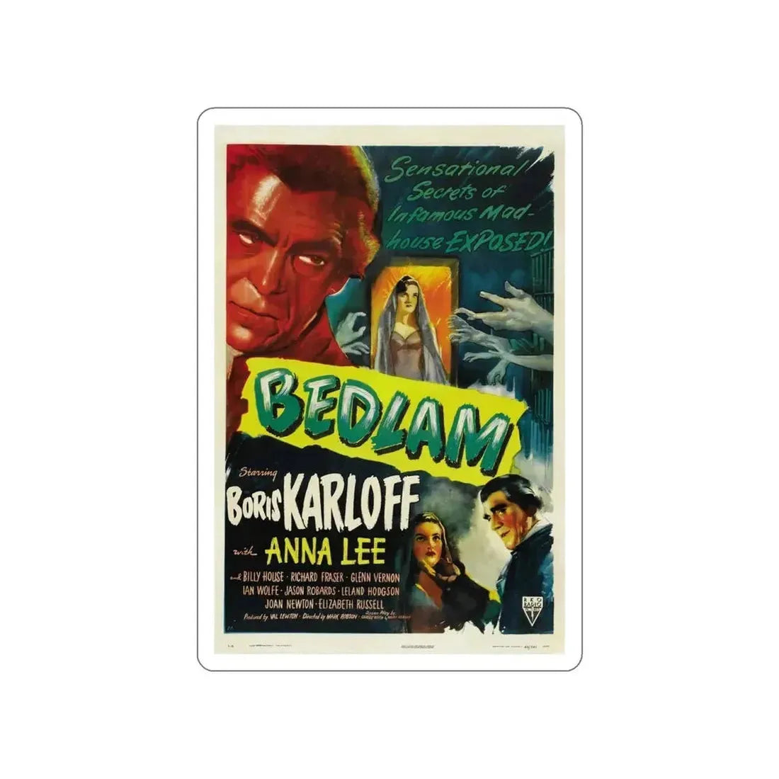 BEDLAM 1946 Movie Poster STICKER Vinyl Die-Cut Decal - The Sticker Space