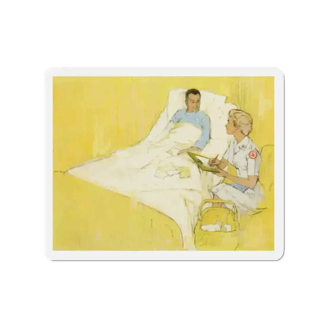 Bedside Visit (Magazine Illustration) Refrigerator Magnet 2 Inch Die-Cut - The Sticker Space