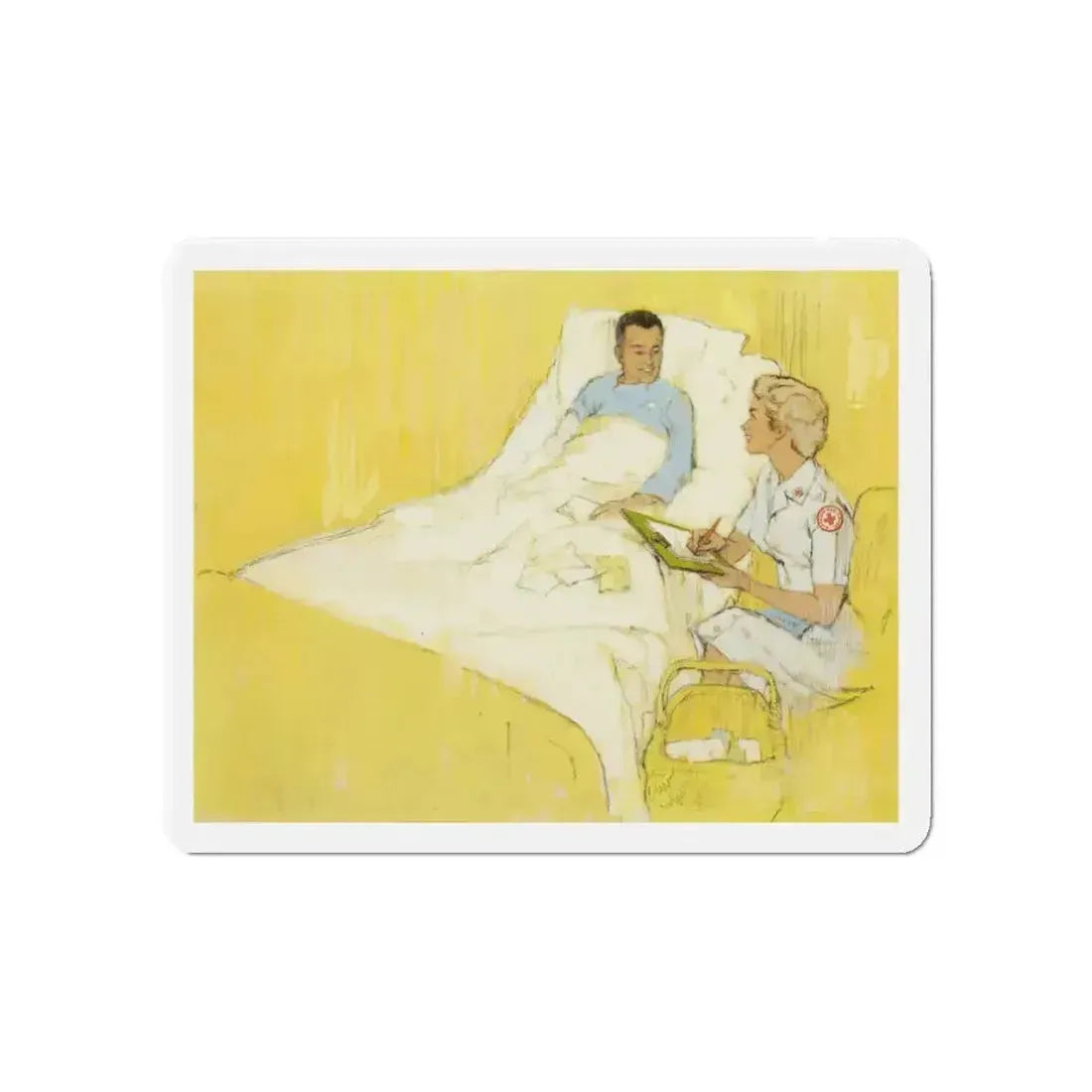 Bedside Visit (Magazine Illustration) Refrigerator Magnet 3 Inch Die-Cut - The Sticker Space