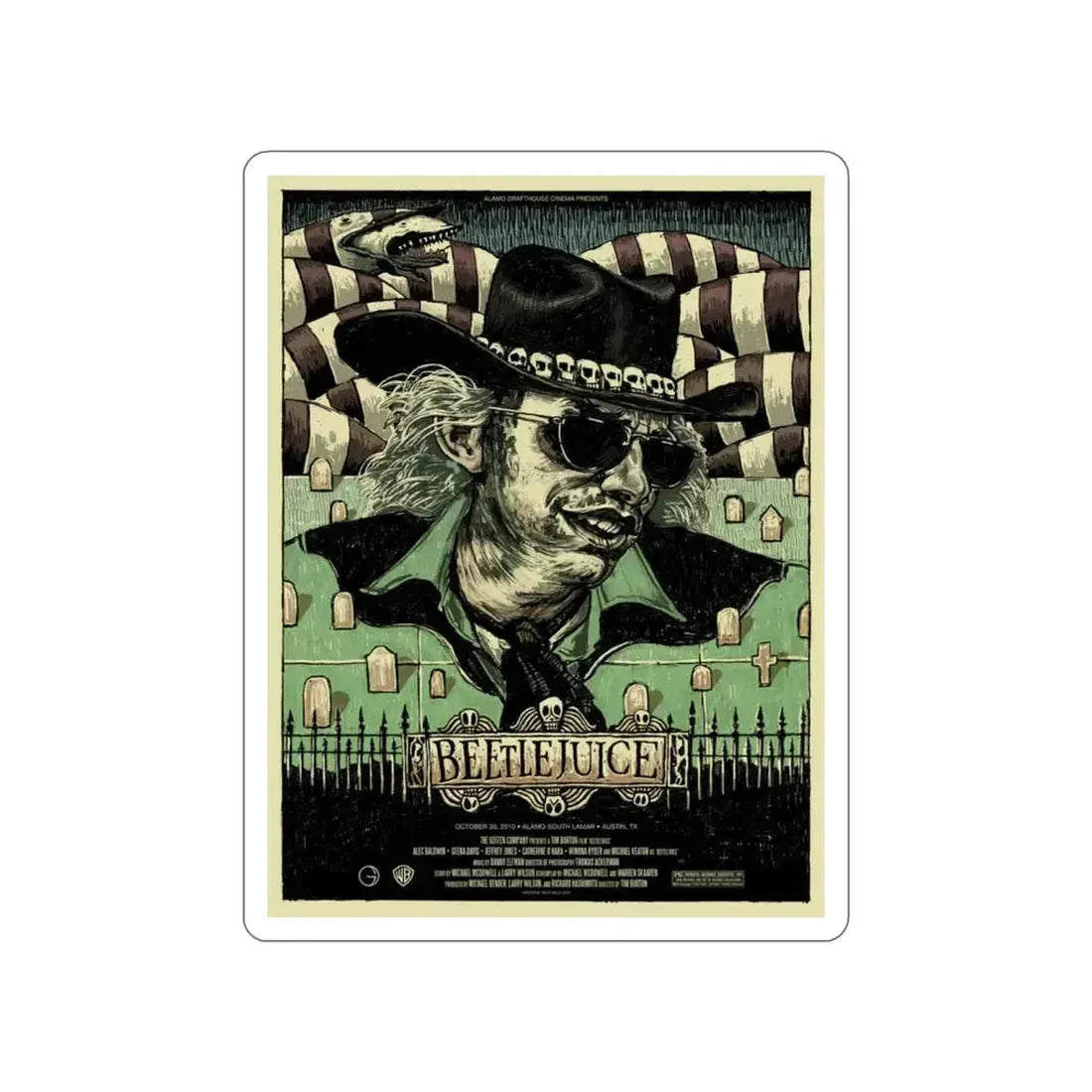 BEETLEJUICE (ALAMO) 1988 Movie Poster STICKER Vinyl Die-Cut Decal 3 Inch - The Sticker Space